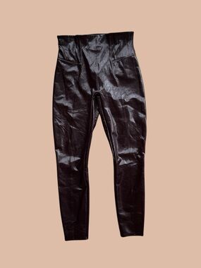 Spanx Oxblood Faux Leather High Waist Leggings Size L